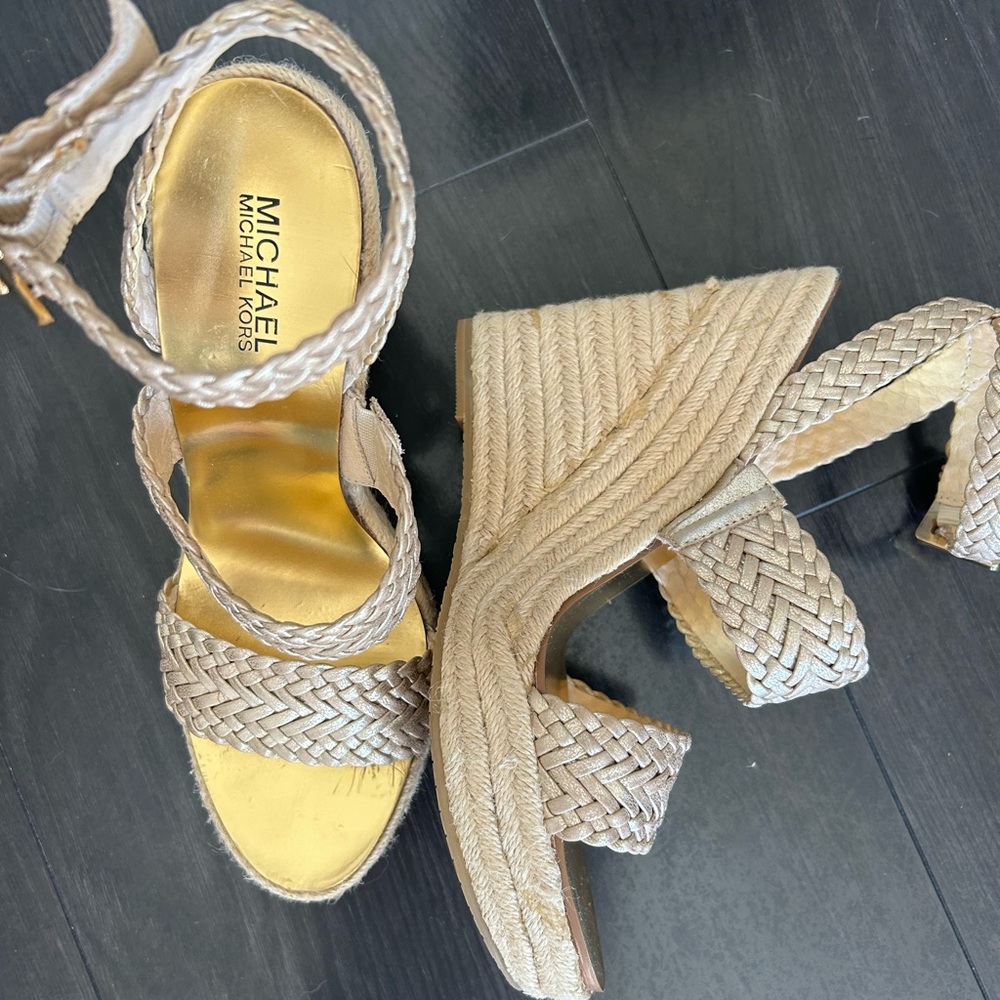 MICHAEL Michael Kors Beige Braided Wedge Sandals